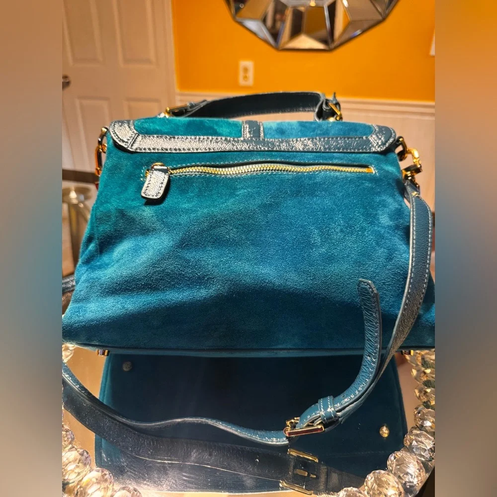 NWOT Tory Burch All Suede and Leather Trim 797 Satchel Messenger Crossbody Bag.